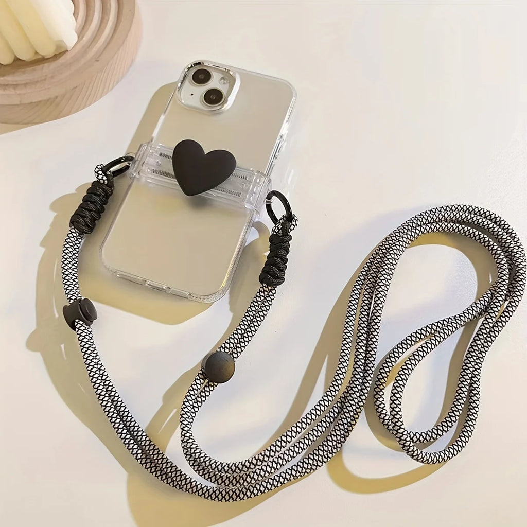 Black 3D Love Mobile Phone Case Back Clip Lanyard Color Hand Rope Neck Adjustable Anti-fall Mobile Phone Strap