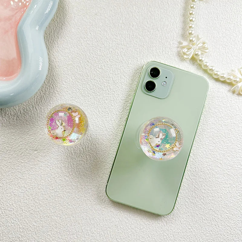 Factory Price Glitter Phone Holder Quicksand Liquid Cartoon Pattern Mobile Holder Accessories Promotion Gift