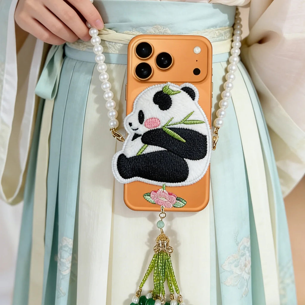 Panda Embroidery Telescopic Adjustable Anti-lost Mobile Phone Back Clip Universal Model 001