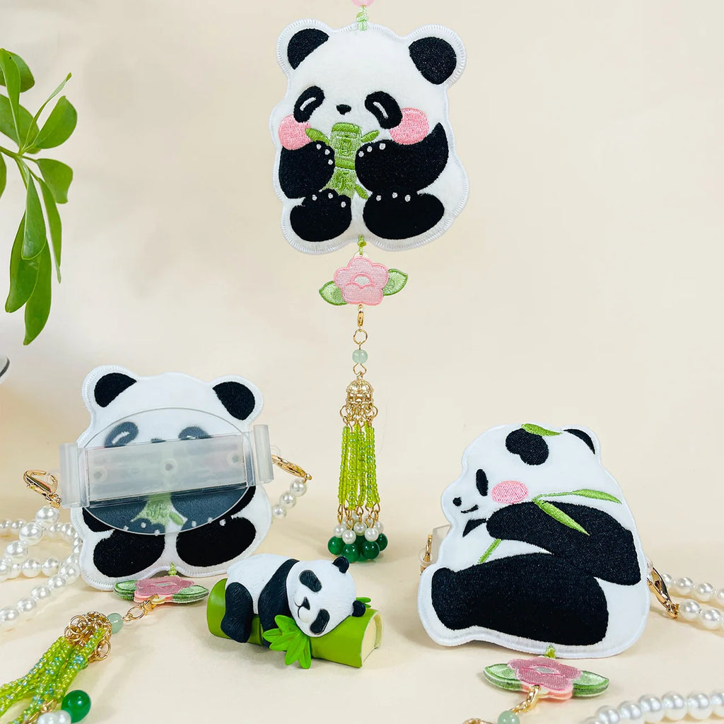 Panda Embroidery Telescopic Adjustable Anti-lost Mobile Phone Back Clip Universal Model 001