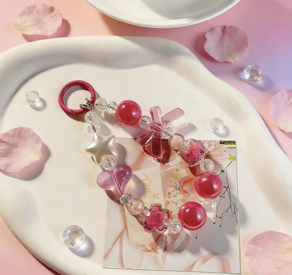 Cute Beaded Phone Charms Butterfly Heart Beaded White Pearl Heart Anti Lost Phone Chain Strap for Women Girls