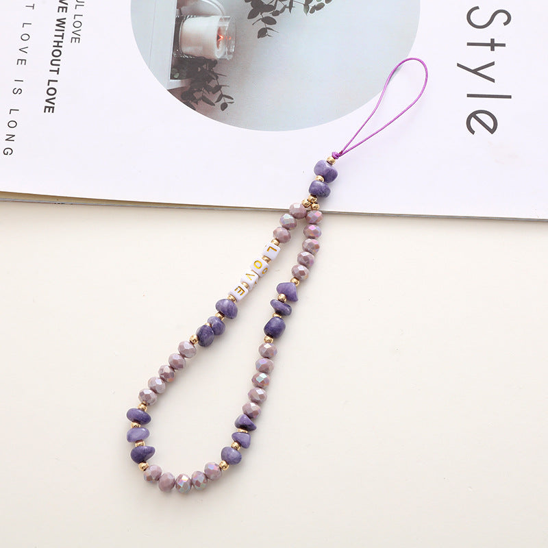 Crystal Stone Color-blocked Phone Chain LOVE Logo Trendy Anti-loss Phone Lanyard Hanging Accessory