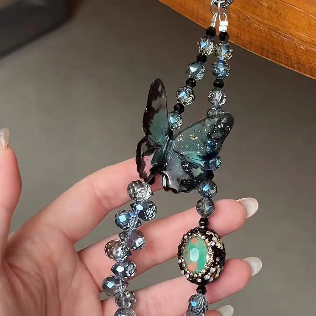 3D Butterfly Phone Charm — Premium-Look Hanging Chain, Beaded Keychain Pendant