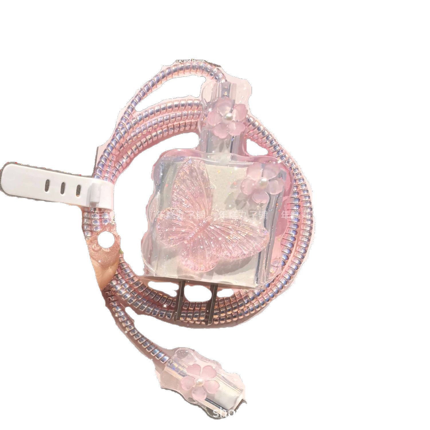 Summer Glitter Butterfly Charger Protector Sleeve for Apple iPhone 18/20W Cable Winder Wire Protective Cover