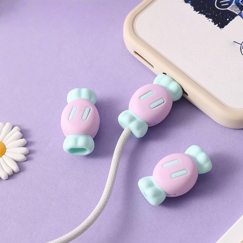 3D Lovely Candy Cartoon Silicone Cable Protector Head Case Cover Set Phone Charger Cable Protector