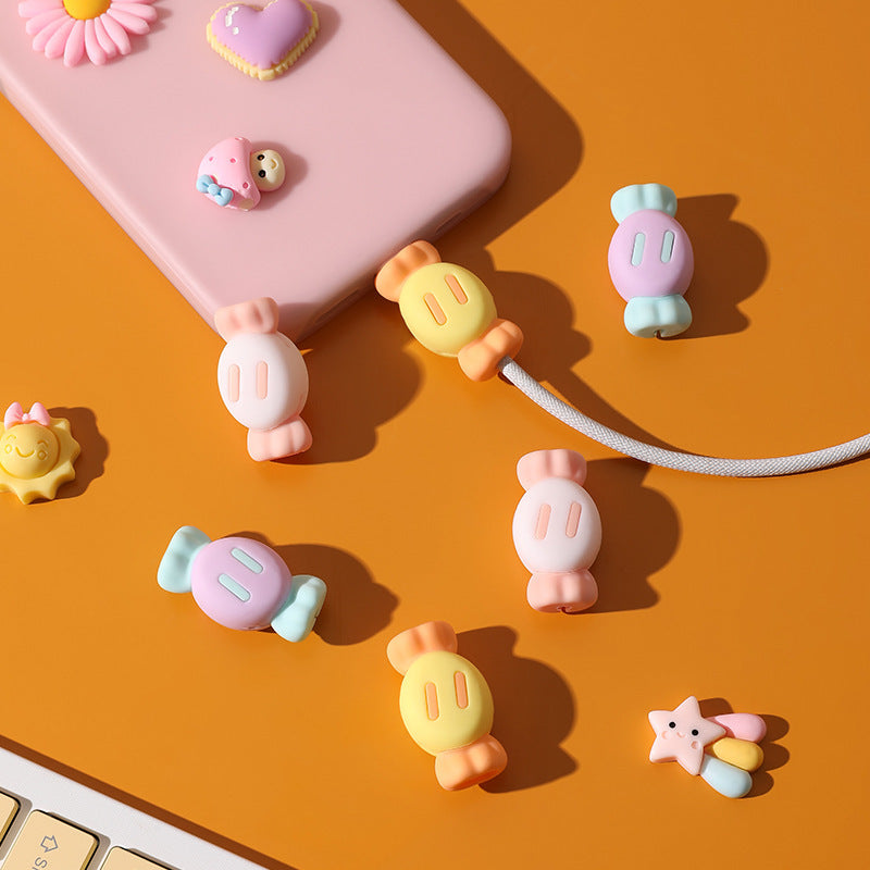 3D Lovely Candy Cartoon Silicone Cable Protector Head Case Cover Set Phone Charger Cable Protector