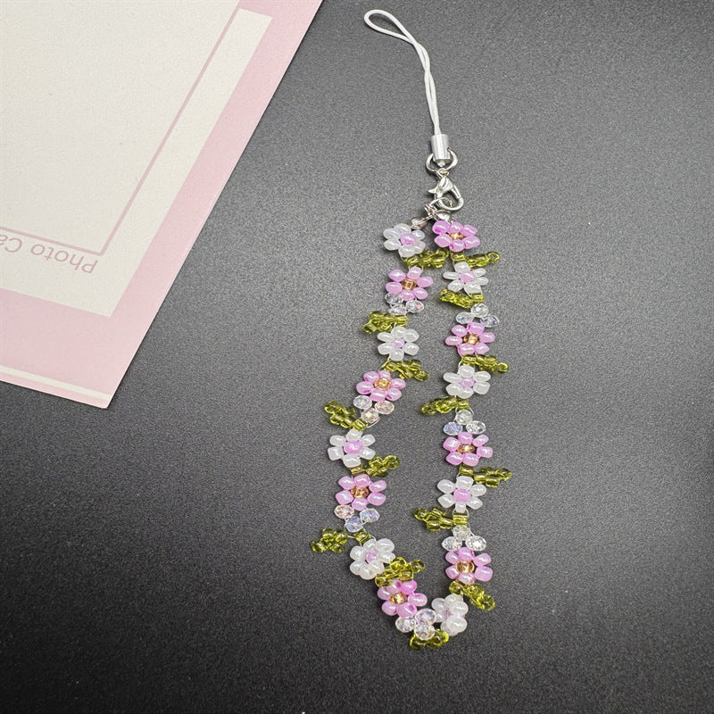 Women's Stylish Anti-Lost Pearl Butterfly Beaded Phone Strap Acrylic Phone Case Chain Lanyard Chic