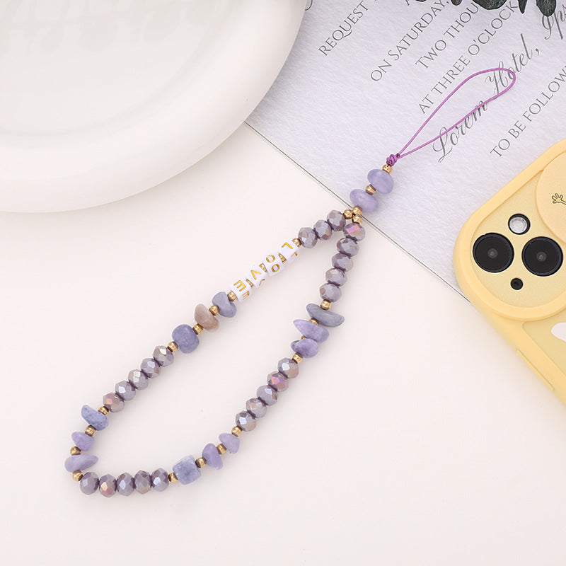 Crystal Stone Color-blocked Phone Chain LOVE Logo Trendy Anti-loss Phone Lanyard Hanging Accessory