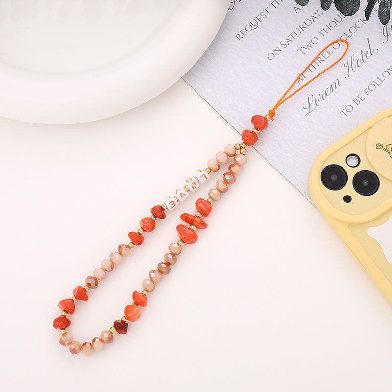 Crystal Stone Color-blocked Phone Chain LOVE Logo Trendy Anti-loss Phone Lanyard Hanging Accessory