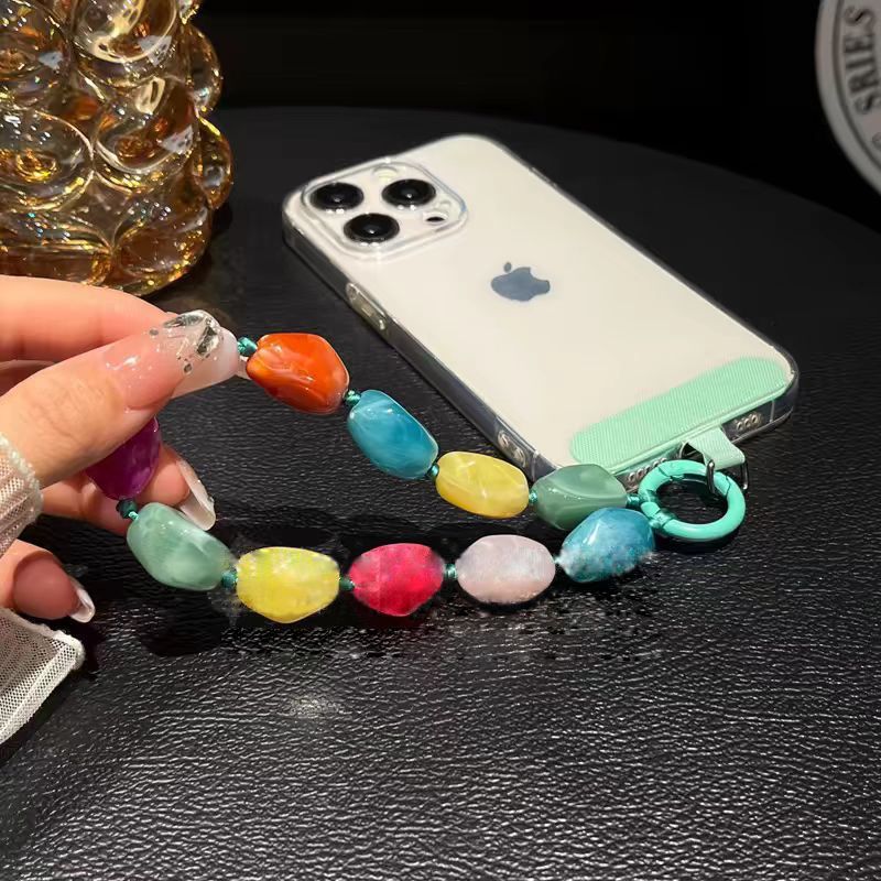 Korean Ins Style Colorful Alien Phone Chain Short Wrist Lanyard Advanced Handmade Beaded Hanging Chain Acrylic