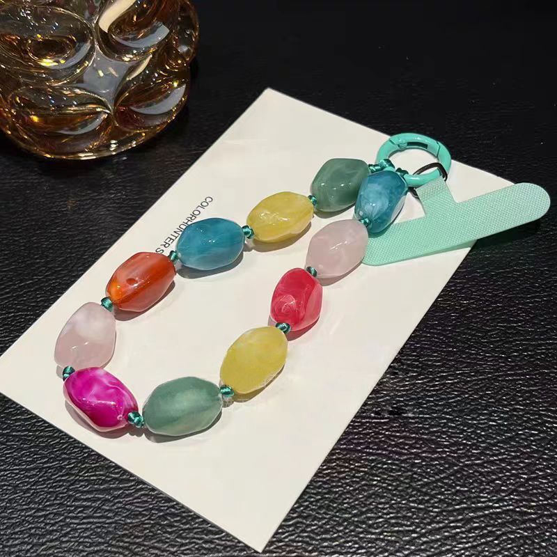 Korean Ins Style Colorful Alien Phone Chain Short Wrist Lanyard Advanced Handmade Beaded Hanging Chain Acrylic