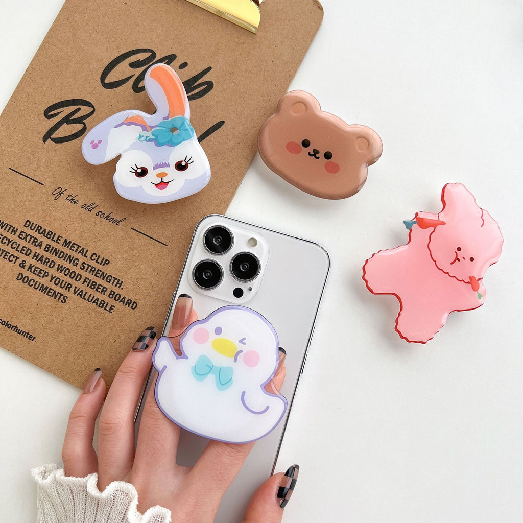Cute Cartoon Duck Phone Grip Socket Clear Epoxy Mobile Holder With Adorable Pattern Stylish Cell Phone Stand