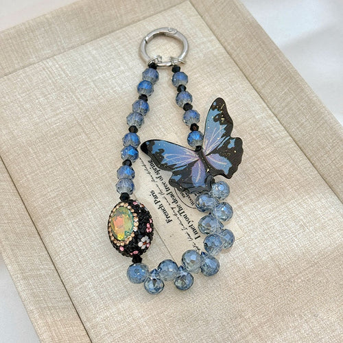 3D Butterfly Phone Charm — Premium-Look Hanging Chain, Beaded Keychain Pendant
