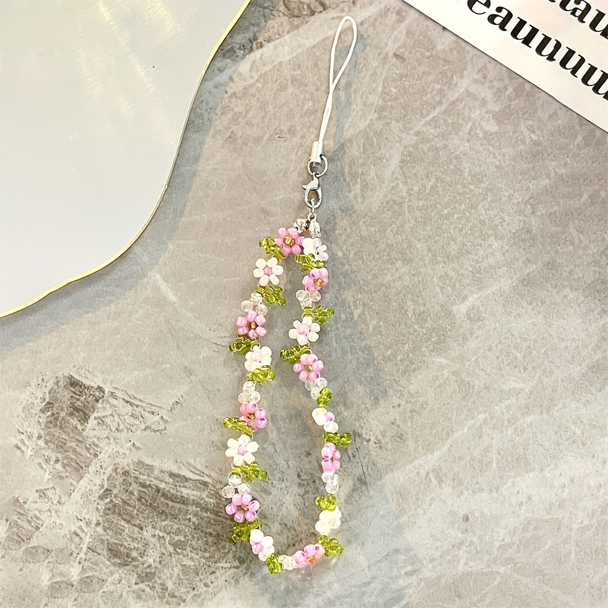 Women's Stylish Anti-Lost Pearl Butterfly Beaded Phone Strap Acrylic Phone Case Chain Lanyard Chic