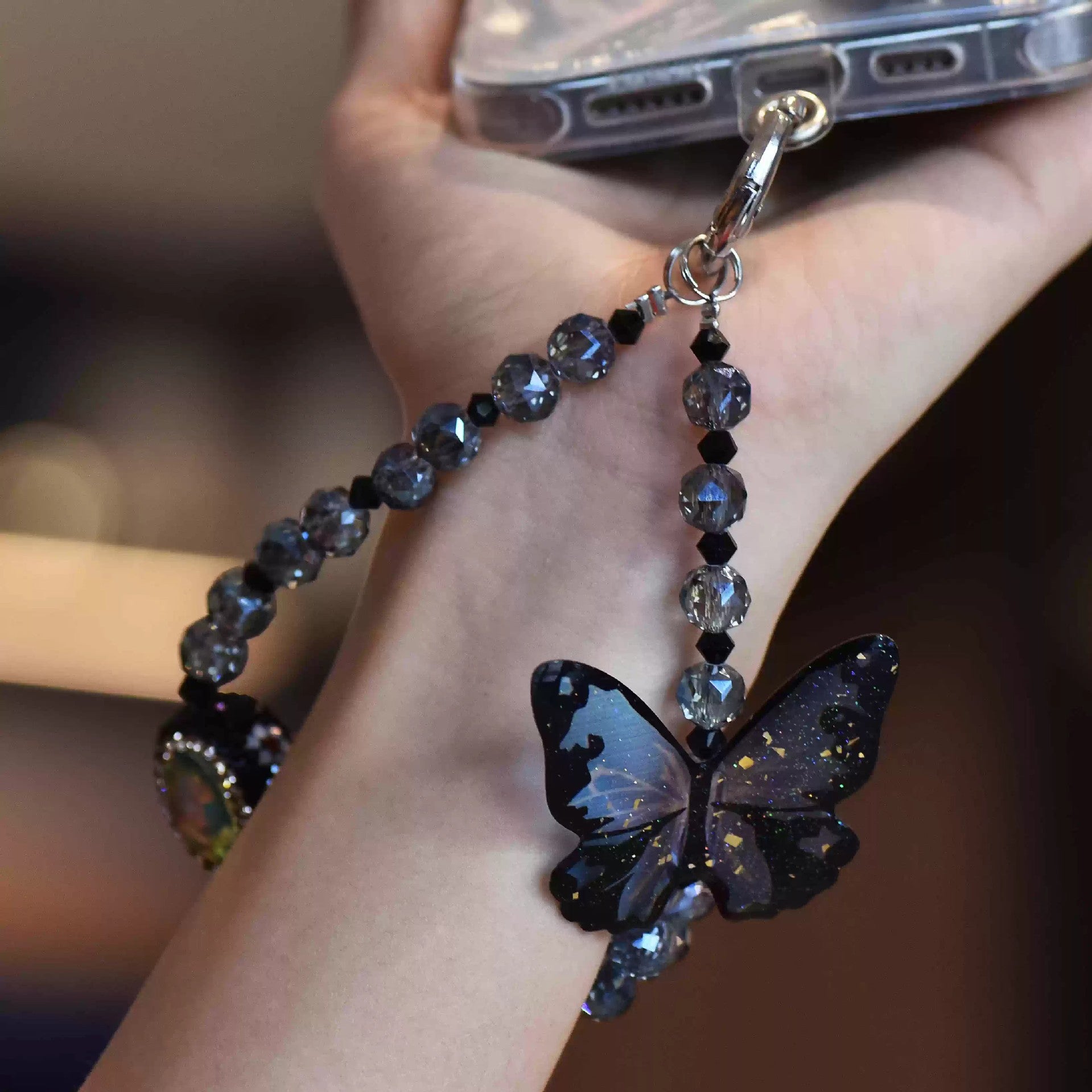 3D Butterfly Phone Charm — Premium-Look Hanging Chain, Beaded Keychain Pendant