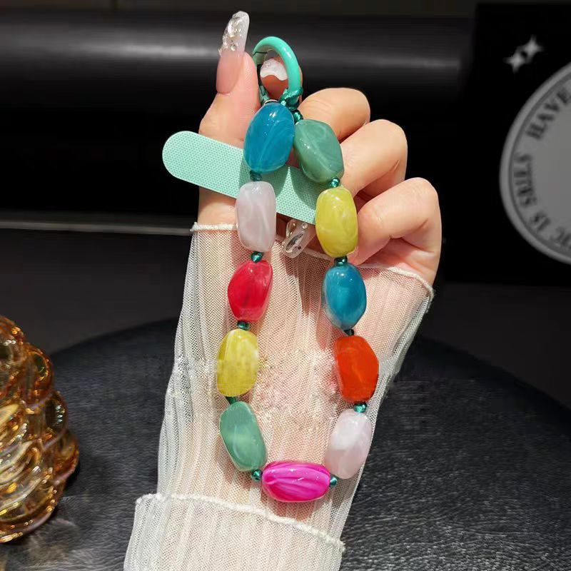 Korean Ins Style Colorful Alien Phone Chain Short Wrist Lanyard Advanced Handmade Beaded Hanging Chain Acrylic