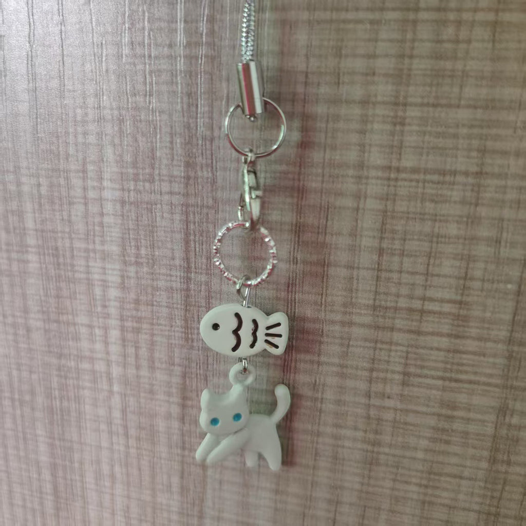 Black Cat Little Fish Phone Chain Pendant Cute Earphone Hanging Card Holder Semi-Handmade Black Cat Decor Chain