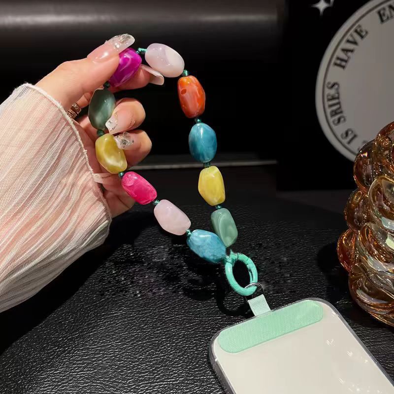 Korean Ins Style Colorful Alien Phone Chain Short Wrist Lanyard Advanced Handmade Beaded Hanging Chain Acrylic