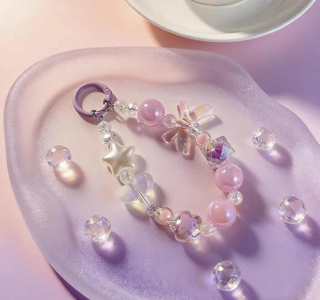 Cute Beaded Phone Charms Butterfly Heart Beaded White Pearl Heart Anti Lost Phone Chain Strap for Women Girls