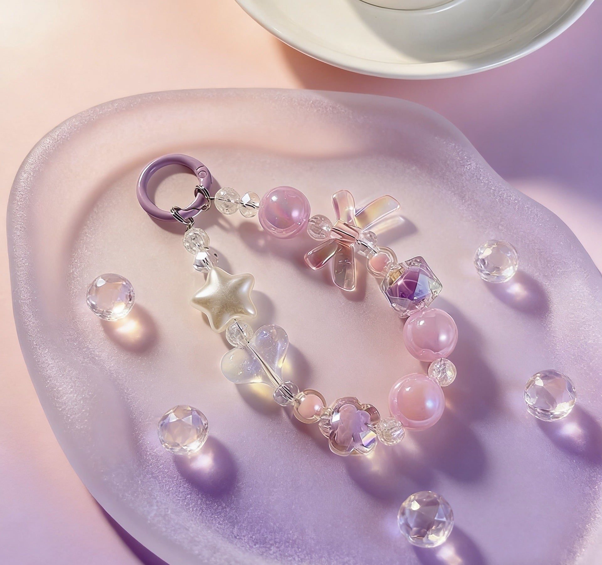 Cute Beaded Phone Charms Butterfly Heart Beaded White Pearl Heart Anti Lost Phone Chain Strap for Women Girls