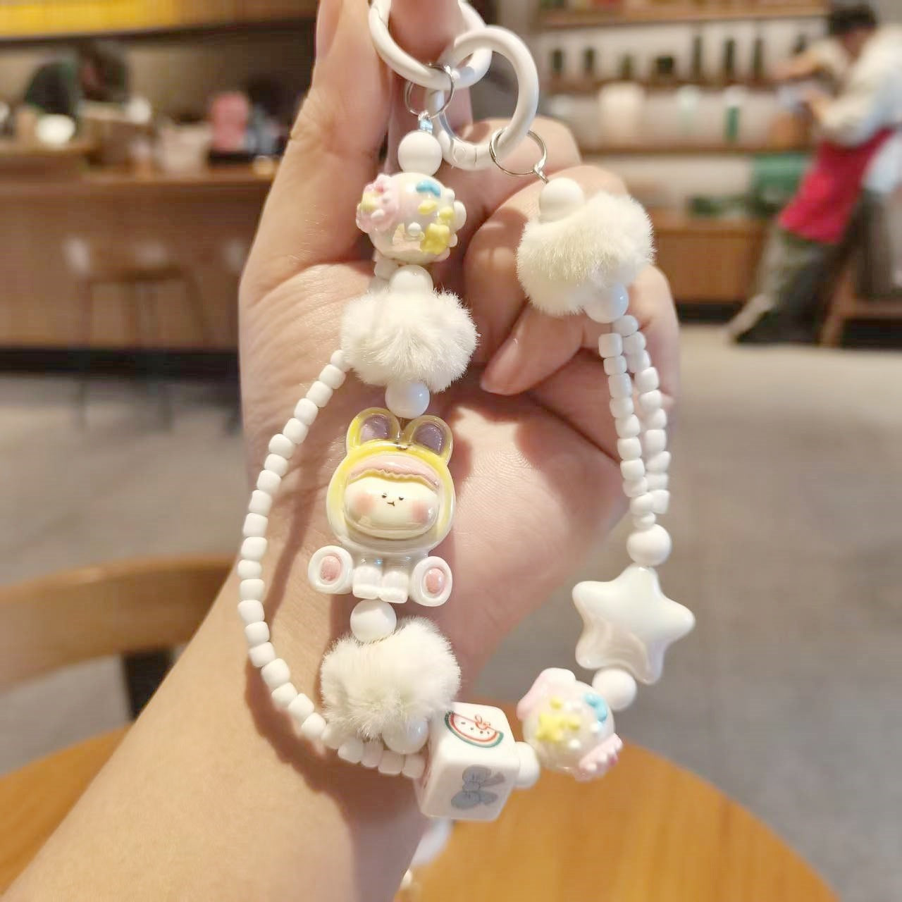 Lovely Cartoon Mobile Phone Chain Handmade Beaded Keychain Rope Wrist Pendant Bag Charm for Girls Gift Hanging Souvenir