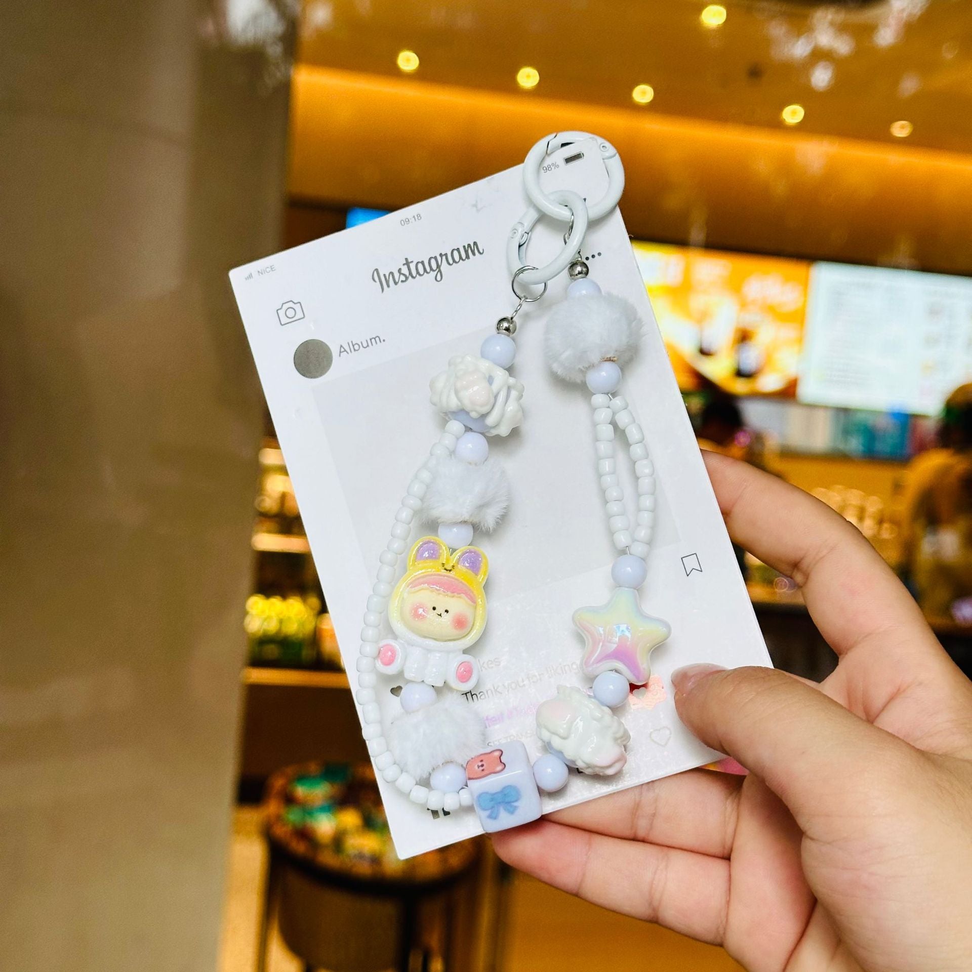 Lovely Cartoon Mobile Phone Chain Handmade Beaded Keychain Rope Wrist Pendant Bag Charm for Girls Gift Hanging Souvenir