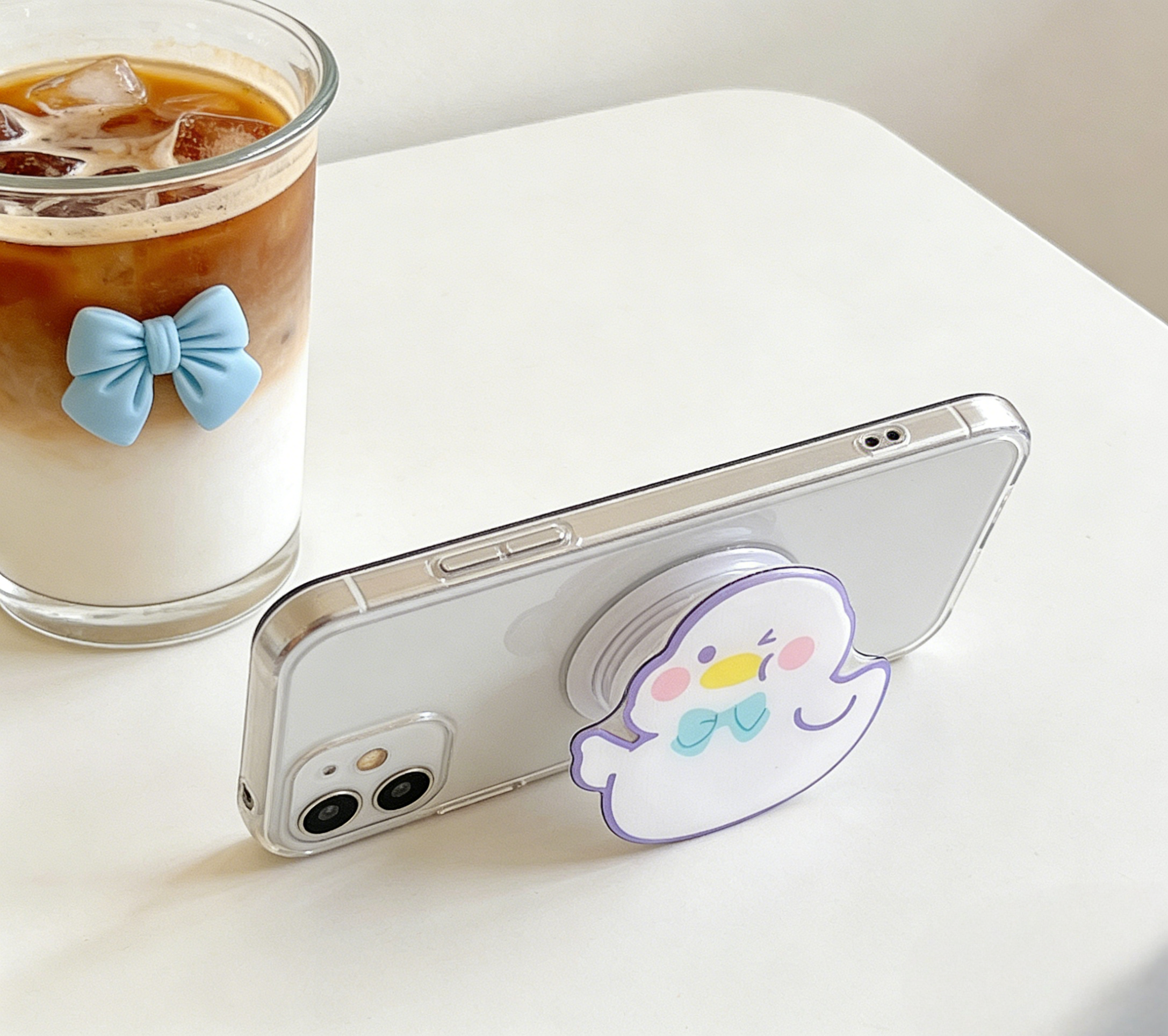 Cute Cartoon Duck Phone Grip Socket Clear Epoxy Mobile Holder With Adorable Pattern Stylish Cell Phone Stand